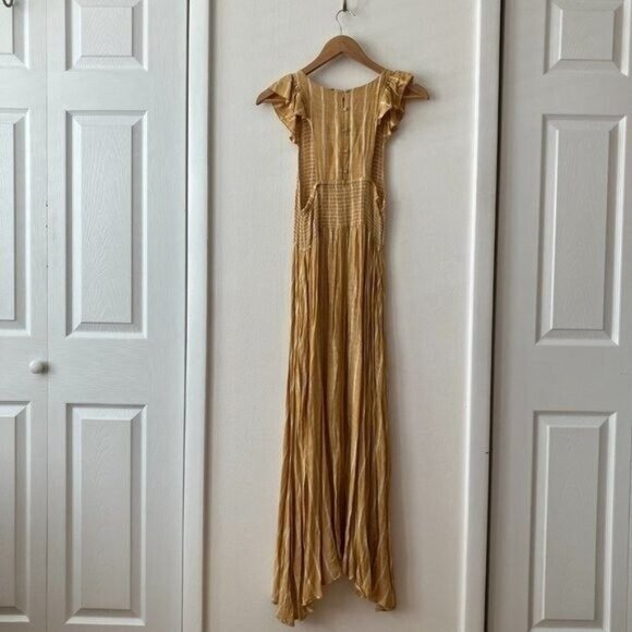 Free People Chambray Butterflies Midi Dress Mustard Striped - Picture 5 of 7
